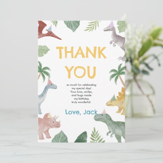 One A Saurus Dinosaur Boy Birthday Thank You Card サンキューカード (スタンド正面)