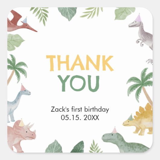 One A Saurus Dinosaur Boy Square スクエアシール (正面)