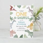 One A Saurus Dinosaur First Birthday Invitation 招待状 (スタンド正面)