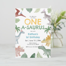One A Saurus Dinosaur First Birthday Invitation 招待状