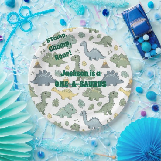 ONE-A-SAURUS Dinosaur Pattern Paper Plates ペーパープレート (パーティー)