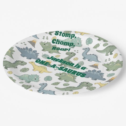ONE-A-SAURUS Dinosaur Pattern Paper Plates ペーパープレート (アングル)