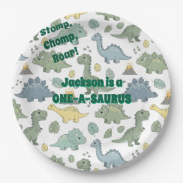 ONE-A-SAURUS Dinosaur Pattern Paper Plates ペーパープレート