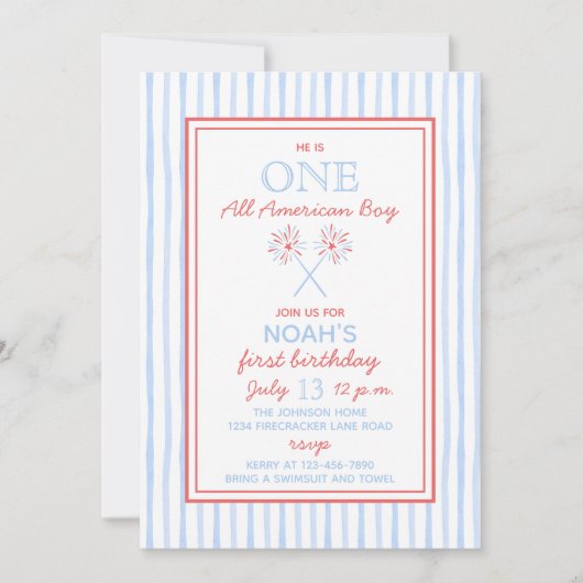 One All American Boy 1st Birthday Invitation 招待状 (正面)
