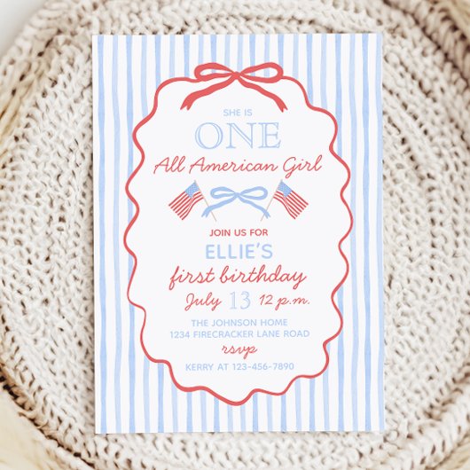 One All American Girl 4th of July 1st Birthday 招待状