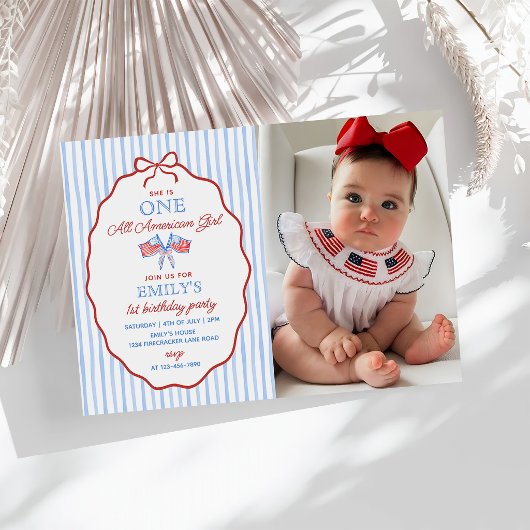 One All American Girl 4th of July  1st Birthday 招待状