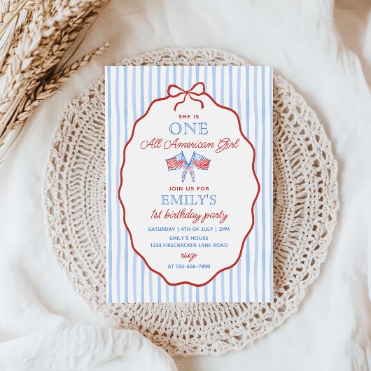 One All American Girl 4th of July  1st Birthday 招待状