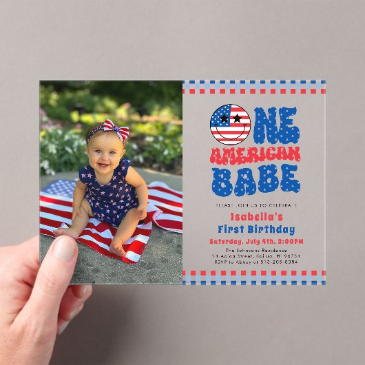 One American Babe 4 Of July Photo First誕生日 アクリル招待状 (インサイチュ (ポータブル))