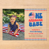 One American Babe 4 Of July Photo First誕生日 アクリル招待状 (正面)