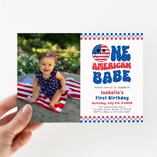 One American Babe 4 Of July Photo First誕生日 招待状