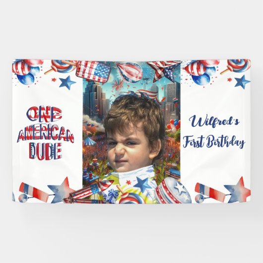 One American Dude赤白青誕生日写真 横断幕 (横)