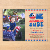 One American Dude 4th Of 7月写真第1誕生日 アクリル招待状 (正面)