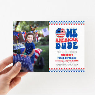 One American Dude 4th Of 7月写真第1誕生日 招待状