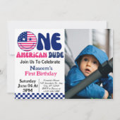 One American Dude Boy 1st Birthday Photo 招待状 (正面)