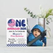 One American Dude Boy 1st Birthday Photo 招待状 (スタンド正面)