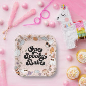 One Babe Groovy不気味 Halloween 1st誕生日 ペーパープレート (パーティー)