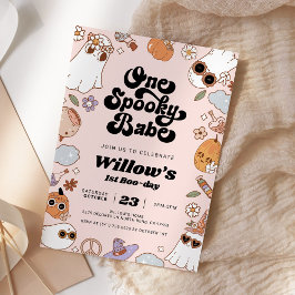 One Babe Groovy不気味 Halloween 1st誕生日 招待状