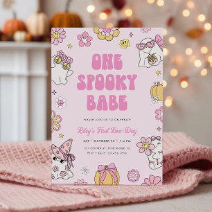 One Babe Groovy不気味 Halloween 1st誕生日 招待状