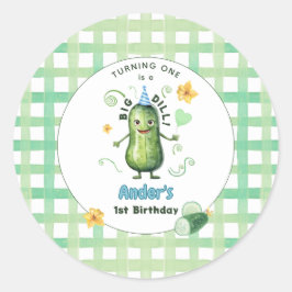 One Big Dill Pickle First Birthday Blue ラウンドシール