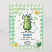 One Big Dill Pickle First Birthday Blue Invitation 招待状 (正面/裏面)