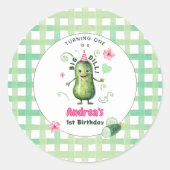 One Big Dill Pickle First Birthday Pink ラウンドシール (正面)