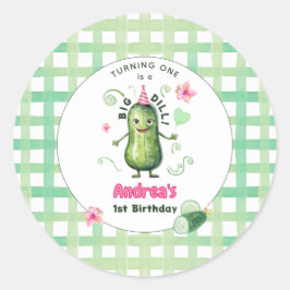 One Big Dill Pickle First Birthday Pink ラウンドシール