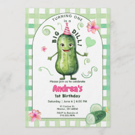 One Big Dill Pickle First Birthday Pink 招待状