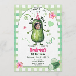 One Big Dill Pickle First Birthday Pink Photo 招待状
