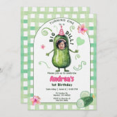 One Big Dill Pickle First Birthday Pink Photo 招待状 (正面/裏面)