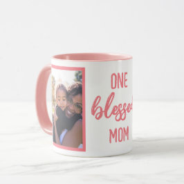 One Blessed Mom | モダンな母の日の写真をカスタマイズ マグカップ