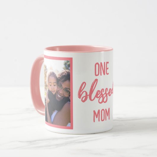 One Blessed Mom | モダンな母の日の写真をカスタマイズ マグカップ (正面左)
