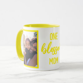 One Blessed Mom | モダンな母の日の写真をカスタマイズ マグカップ