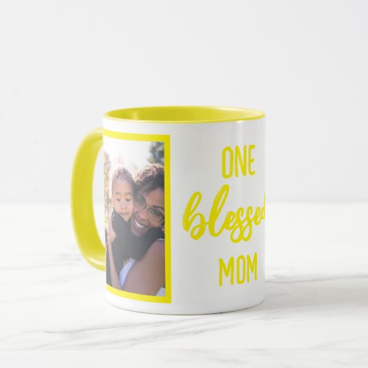 One Blessed Mom | モダンな母の日の写真をカスタマイズ マグカップ (正面左)