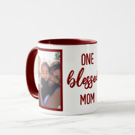 One Blessed Mom | モダンな母の日の写真をカスタマイズ マグカップ