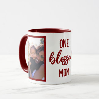 One Blessed Mom | モダンな母の日の写真をカスタマイズ マグカップ