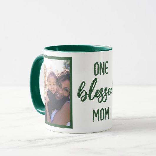 One Blessed Mom | モダンな母の日フォトギフト マグカップ (正面左)