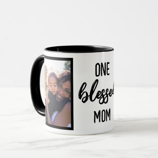 One Blessed Mom | モダンな母の日フォトギフト マグカップ (正面左)