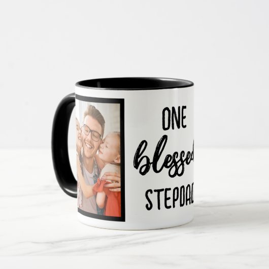One Blessed Stepdad | モダンな父の日フォト マグカップ (正面左)