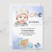 ONE Boy 1st Birthday Party-Minimal First Birthday  招待状 (正面)