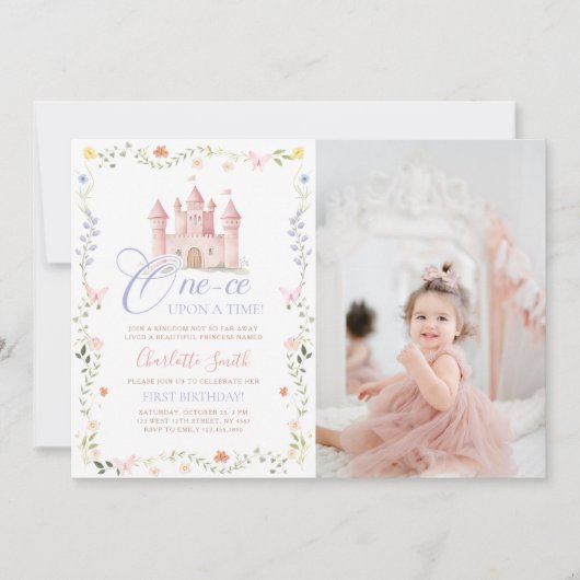 One-ce Upon A Time Princess Castle Birthday Photo 招待状 (正面)