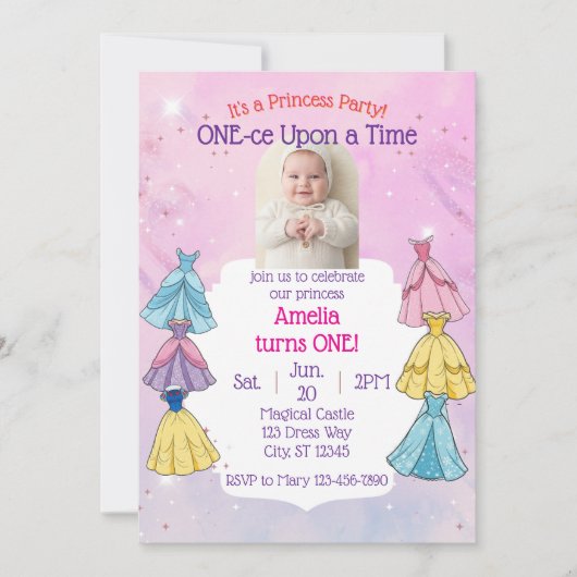 ONE-ce Upon A Time, Princess Dress 1st Birthday 招待状 (正面)