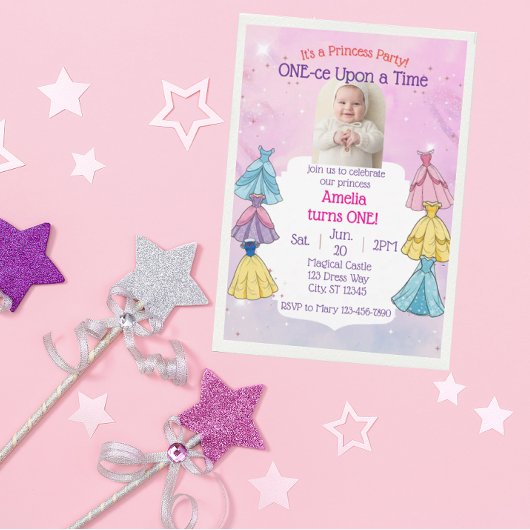 ONE-ce Upon A Time, Princess Dress 1st Birthday 招待状