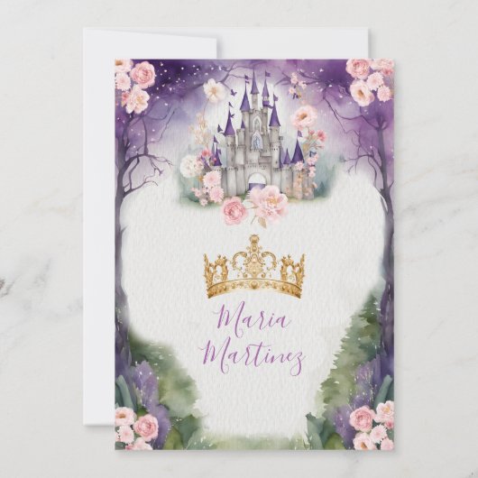 One-ce Upon A Time Purple Castle 1st Birthday 招待状 (裏面)