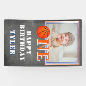 One Chalkboardバスケットボールフォト第1誕生日 横断幕 (横)