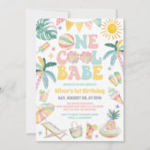 One Cool Babe Beach Party Summer 1st Birthday 招待状 (正面)