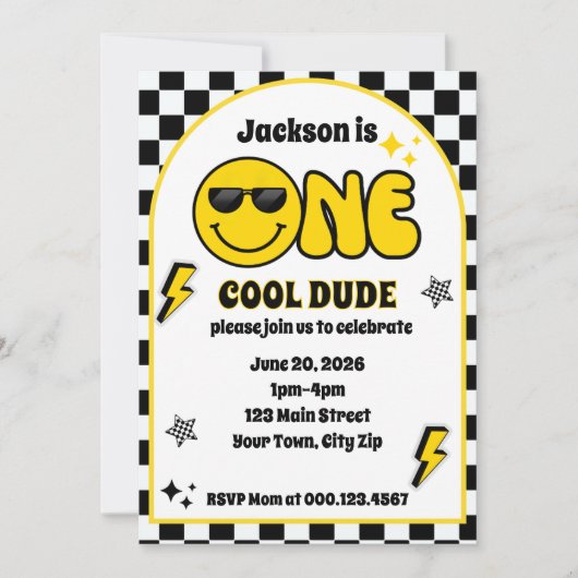 One Cool Dude 1st Birthday Invitation 招待状 (正面)