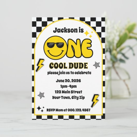 One Cool Dude 1st Birthday Invitation 招待状 (スタンド正面)