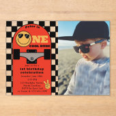 One Cool Dude 1st First Birthday Skateboard Photo アクリル招待状 (正面)