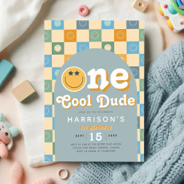 One Cool Dude Boys Blue 1st Birthday Invitation 招待状