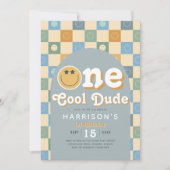 One Cool Dude Boys Blue 1st Birthday Invitation 招待状 (正面)